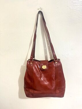 Vintage Brahmin Women's Brown Leather Shoulder Bag with Gold Accent